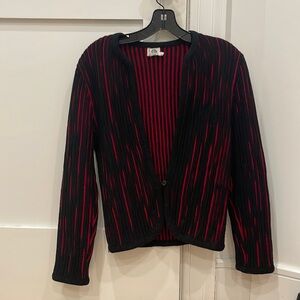 100% wool vintage red and black striped pleated cardigan